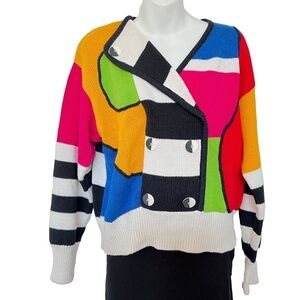 I.B. DIFFUSION Vintage Sweater Sz S Oversized Colourful Geometric Bright 90s